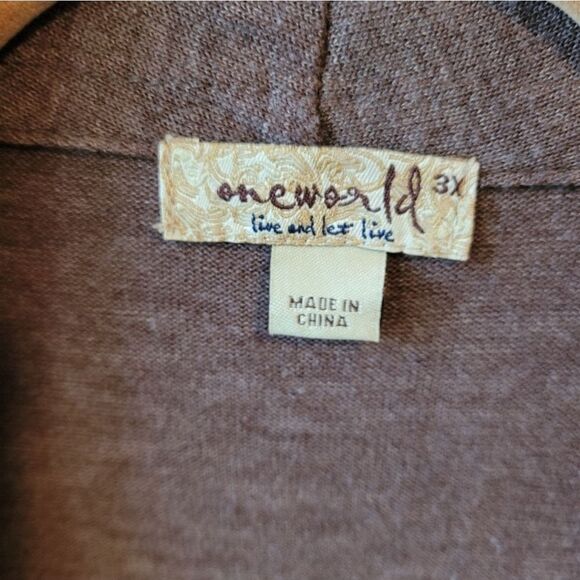 One World Light Tan Studded Floral Open Front Cardigan Size 3X - Picture 6 of 7